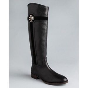 Tory Burch Alaina Black Pebbled Leather Tall Boots